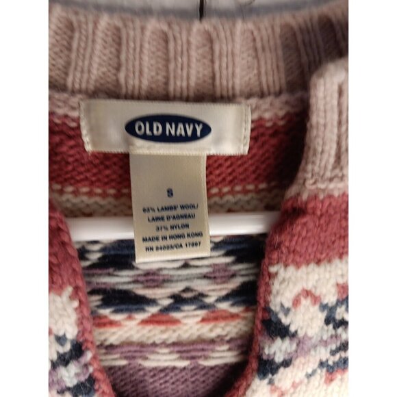 Old Navy Sweater Women S Purple Pink Floral Wool Blend Pullover V Neck Fair Isle - Picture 3 of 5